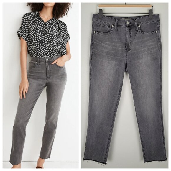 Madewell Stovepipe Jeans Cement Wash Raw Hem Straight Leg Gray Size 29 - Picture 1 of 13